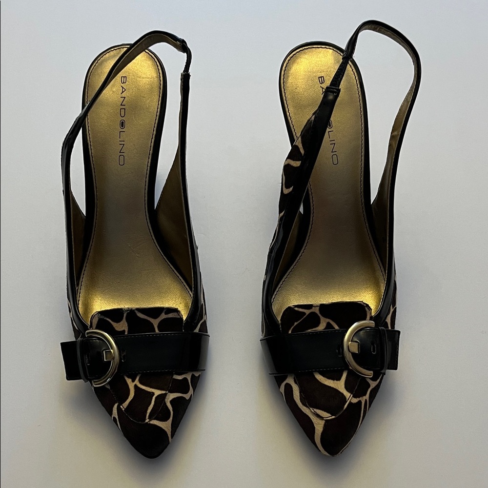 Bandolino Black and Brown Patterned Slingback Heels